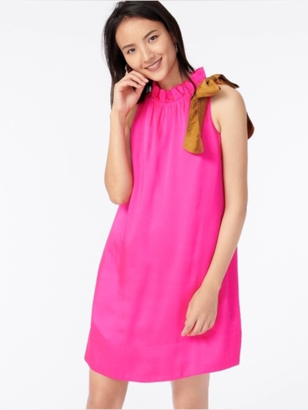 NWT J. Crew Swingy Bow-neck Shift Dress Neon Fuscia Pink Size XS